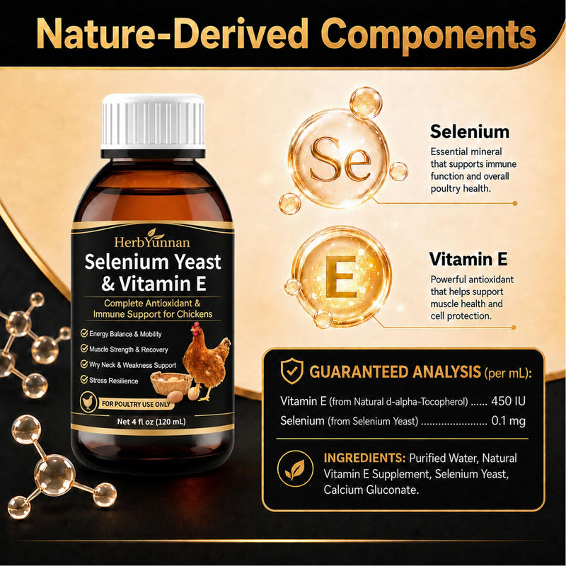 E+S Poultry Vitality Formula, Selenium& Vitamin E for Chickens & Poultry | Natural Selenium Yeast Liquid for Mobility Support, Nutritional Supplement for Heat Stress Resilience & Muscle Strength