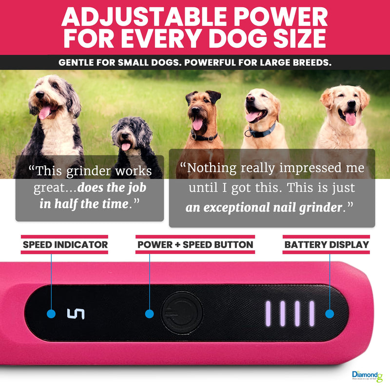 Diamondg Cordless Micro Dog Nail Grinder with Quiet Sound & LED Tip for Large & Small Dogs, 4hrs. Runtime - Electric Dog Nail Trimmer, Heavy Duty Rotary Tool Alternative to Toenail Clippers & Filers Micro - Pink