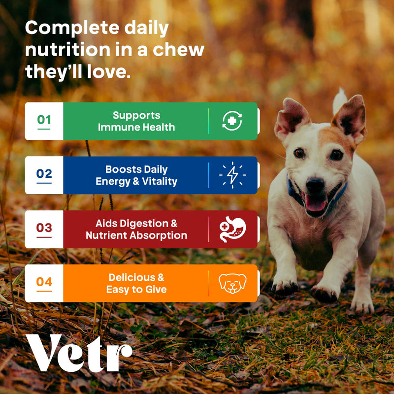 Vetr Dog Multivitamin Treats, 120 Chews Chicken Flavor, Daily Pet Dog Vitamins and Supplements with Glucosamine, Chondroitin, & Probiotics, Hip & Joint, Immune Support, & Digestive Care