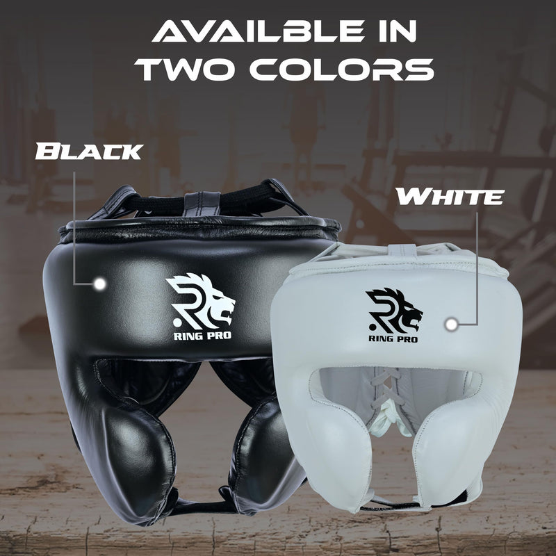 Leather Lace Up Boxing Headgear for Sparring and Training Premium Leather Head Guard for Boxing MMA Muay Thai Kickboxing and Martial Arts Black Large - BeesActive Australia