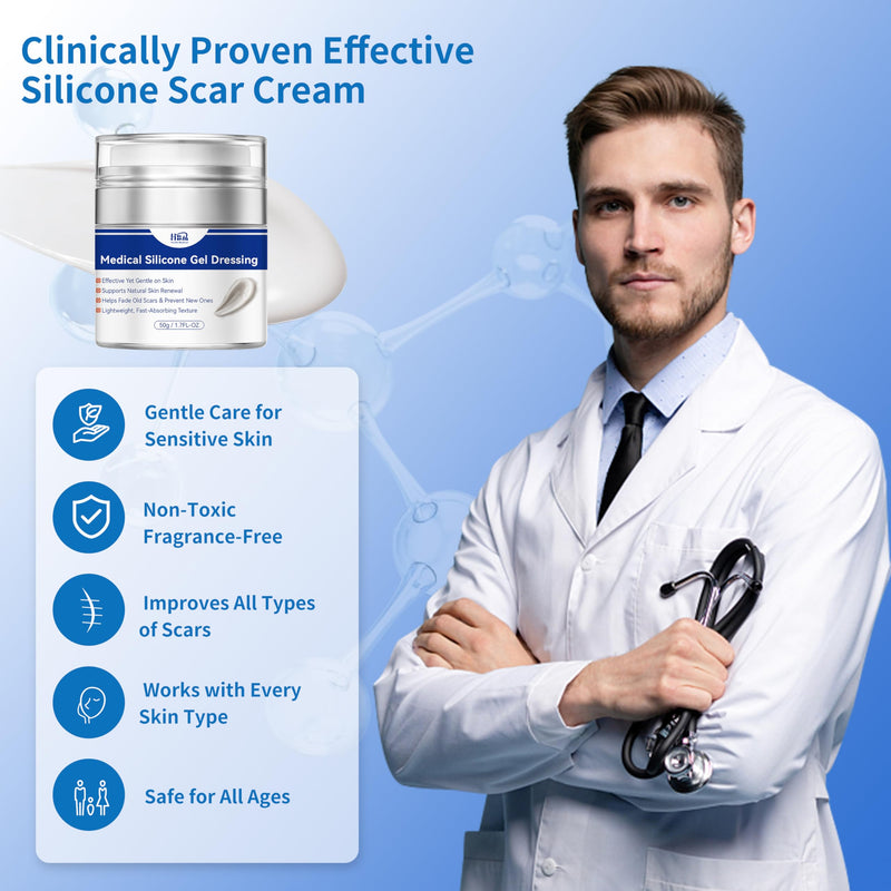 50g Silicone Scar Cream, Advanced Scar Gel for Old & New Scars, Scar Treatment Cream for Surgical Scars, Stretch Mark, Burns & Acne Treatment for Face & Body 50g - BeesActive Australia