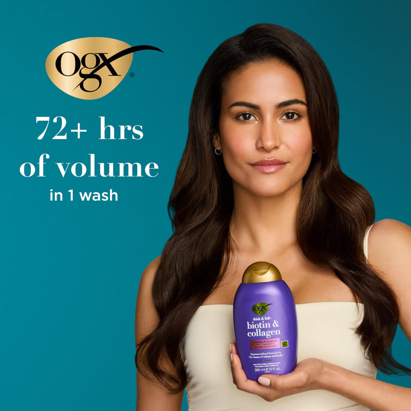 OGX Thick & Full + Biotin & Collagen Volumizing Conditioner, 13 fl oz | Nutrient-Infused, Vitamin B7 Biotin, Gives Hair Volume & Body for 72+ Hours, Sulfate-Free Surfactants 13 Fl Oz (Pack of 1)