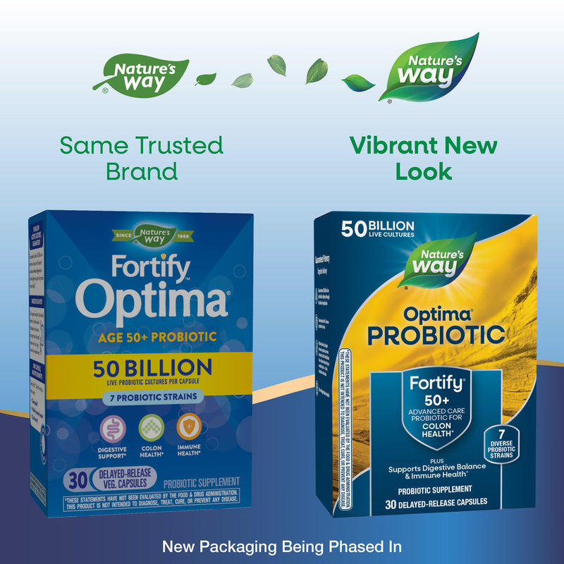 Nature's Way Fortify Optima Probiotic for Adults 50+, 50 Billion, 30 ct | Live Cultures, Supports Digestive Balance, Colon & Immune Health*, Gluten-Free, Dairy-Free, No Refrigeration Needed