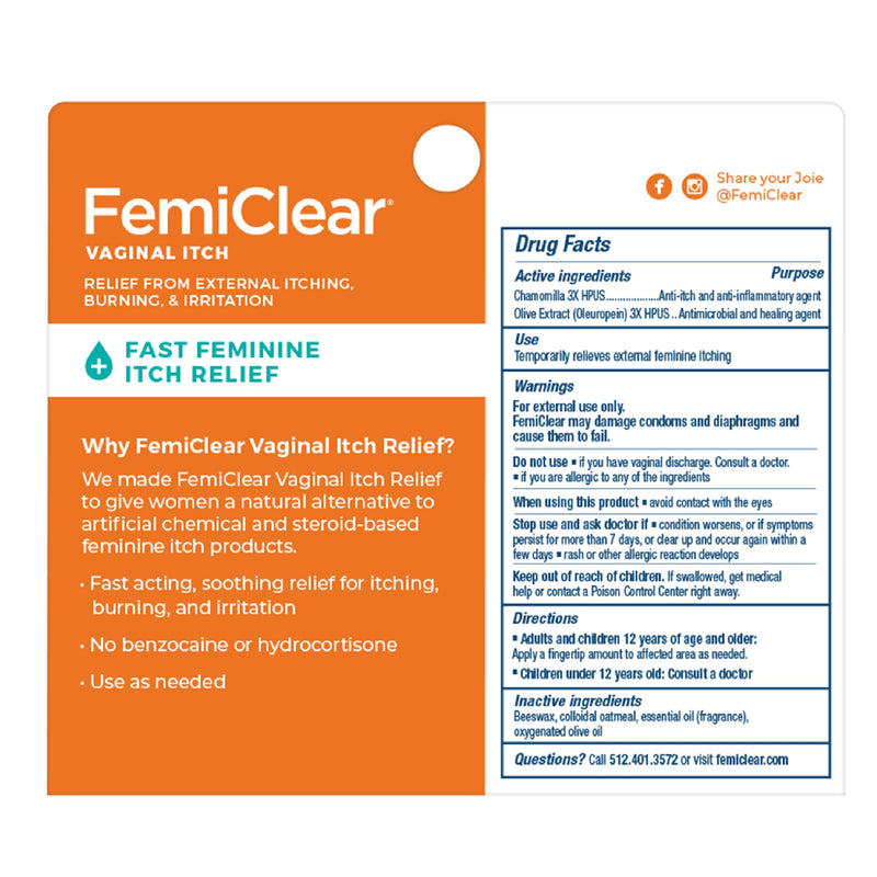 FemiClear Vaginal Itch Relief | Fast Feminine Itch Relief | Made with All-Natural & Organic Ingredients | Feminine Hygiene Products | Vaginal Health Cream | Relieve External Vaginal Itch | 0.5oz Tube - BeesActive Australia