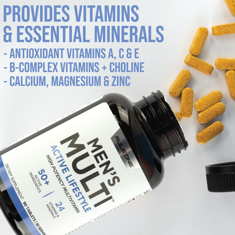 Rule 1 Proteins Men's Daily Multi, 90 Tablets, 30 Day Supply | Vitamins, Essential Minerals, Superfoods, Digestive Enzymes, Amino Acids, & Antioxidants for Active Lifestyles 90 Count (Pack of 1)