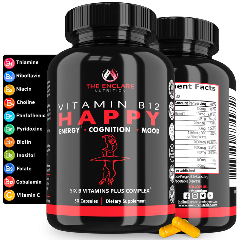 THE ENCLARE NUTRITION Vitamin B12 - Vitamin B Complex with Vitamin C, Biotin, Inositol, Folic Acid, B Vitamins, B1, B2, B3, B4, B5, B6, B7, B8, B9. Brain, Heart, Immune Support, Energy Supplements (1) 1