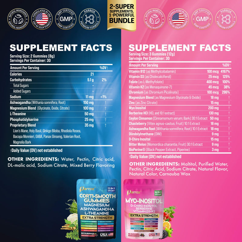 Cortisol & Myo-Inositol Gummies, D-Chiro Inositol, Soothe & Smooth, 150ct | With D-Chiro Inositol, Berberine, Magnesium, Ashwagandha, L-Theanine, Vitamins D3+K2 & B12, Folate, Zinc Pack of 1