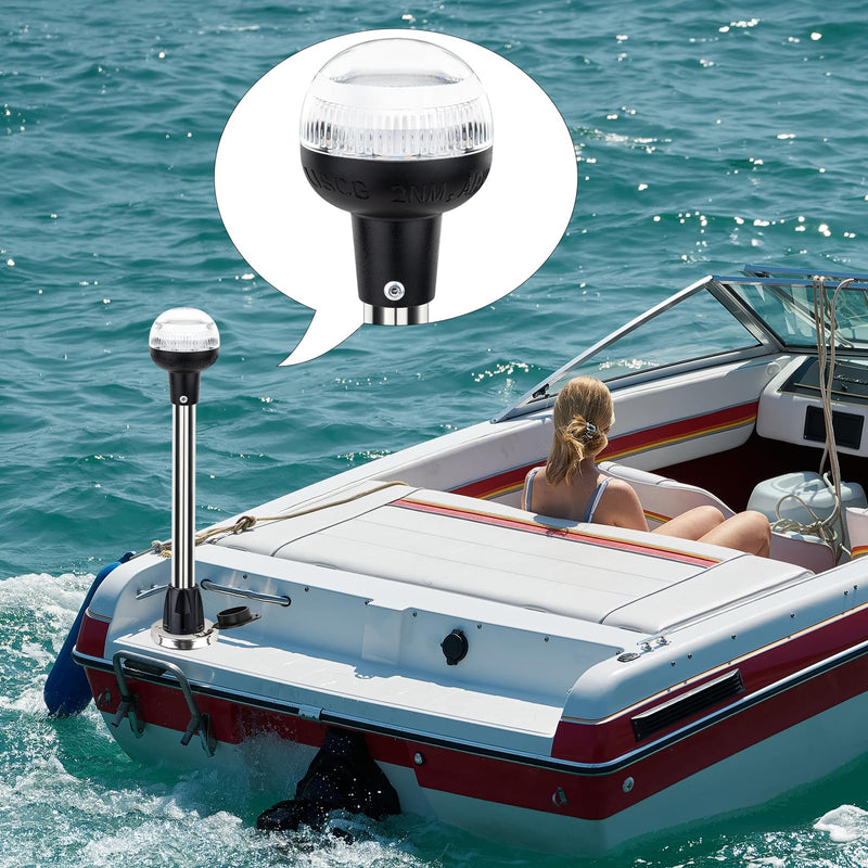 Anchor Light Boat Stern Light LED Marine Navigation Lights USCG 2 NM All Round White Stainless Steel 2 Pin Detachable Plug in 12 Volts (Flush Mount Base, 12 Inches) Flush Mount Base