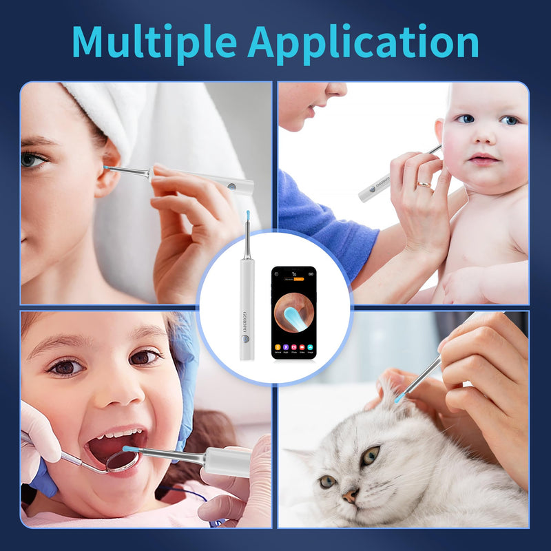 Ear Wax Removal, Ear Cleaner with HD Ear Camera, Wireless Ear Otoscope Earwax Remover Kit with 4 Ear Pick & 6 LED Lights, Ear Cleaning Tool for iOS & Android, White - BeesActive Australia
