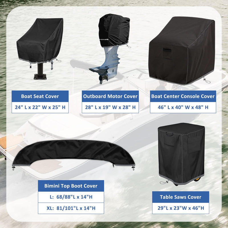 Kintaki Bimini top Boot Cover, Suitable for 3-4 Bows Bimini Tops, Design with Light Hole Bimini Top Cover, 600D Waterproof Bimini Storage Boot black XL 81-101IN - BeesActive Australia