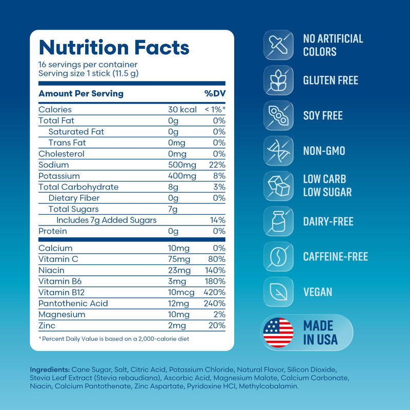 Electrolyte Drink Mix | 16 Instant Hydration Packets w/ 920mg Hydrate Electrolytes | Low-Sugar (7g) Electrolytes Hydration w/Vitamins C, B3, B5, B6, B12 and Na, Ca, Mg, K, Zn (Watermelon)