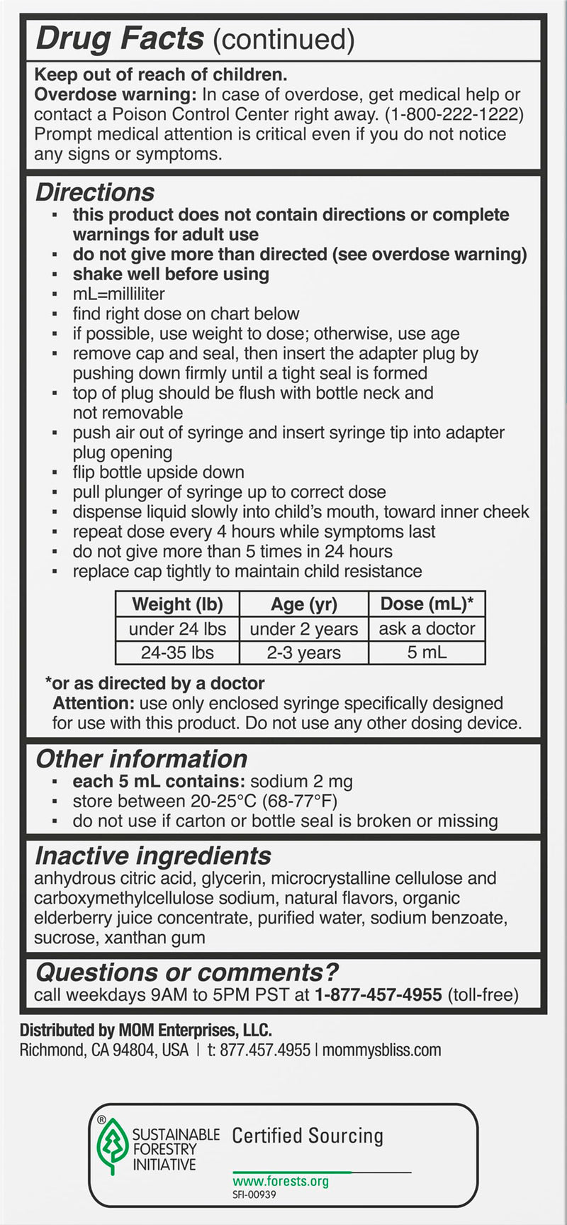Mommy's Bliss Infants' Pain and Fever Reducer, Baby Acetaminophen, Dye Free, Delicious Mixed Berry Flavor, Ages 2+, 2 Fluid Ounces