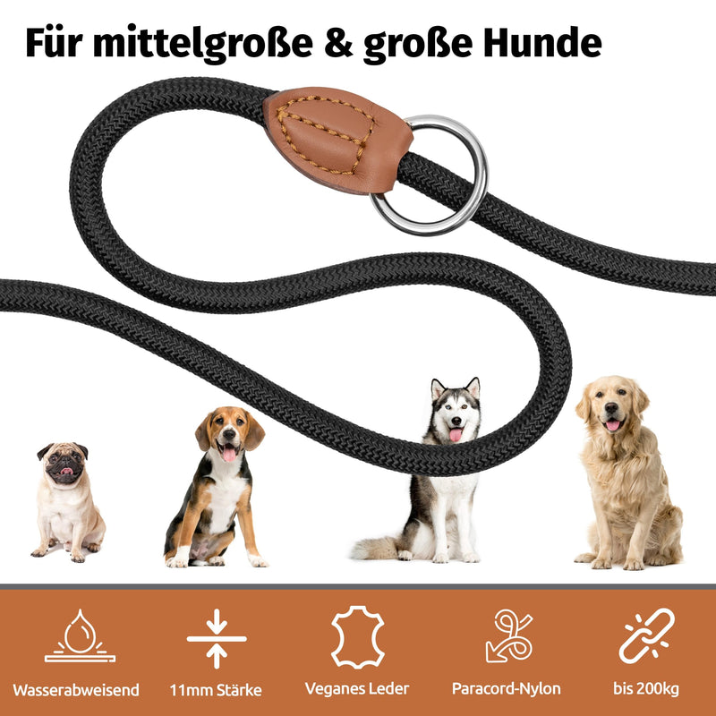 flixpet® - Dog leash 3 m adjustable for large and medium-sized dogs double leash neck leash made of paracord robust up to 200kg load capacity | 3 meters long x 11mm (Olive Green-Brown) Olive Green/Brown - BeesActive Australia