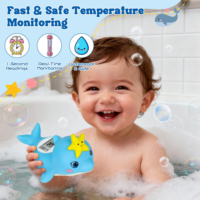 Baby Bath Thermometer, Dolphin Floating Bath Thermometer Baby for Newborns, Waterproof Bath Temperature Monitor with Hot & Cold Safety Alert, Water Temperature Monitor for Baby Lovely Whale - BeesActive Australia