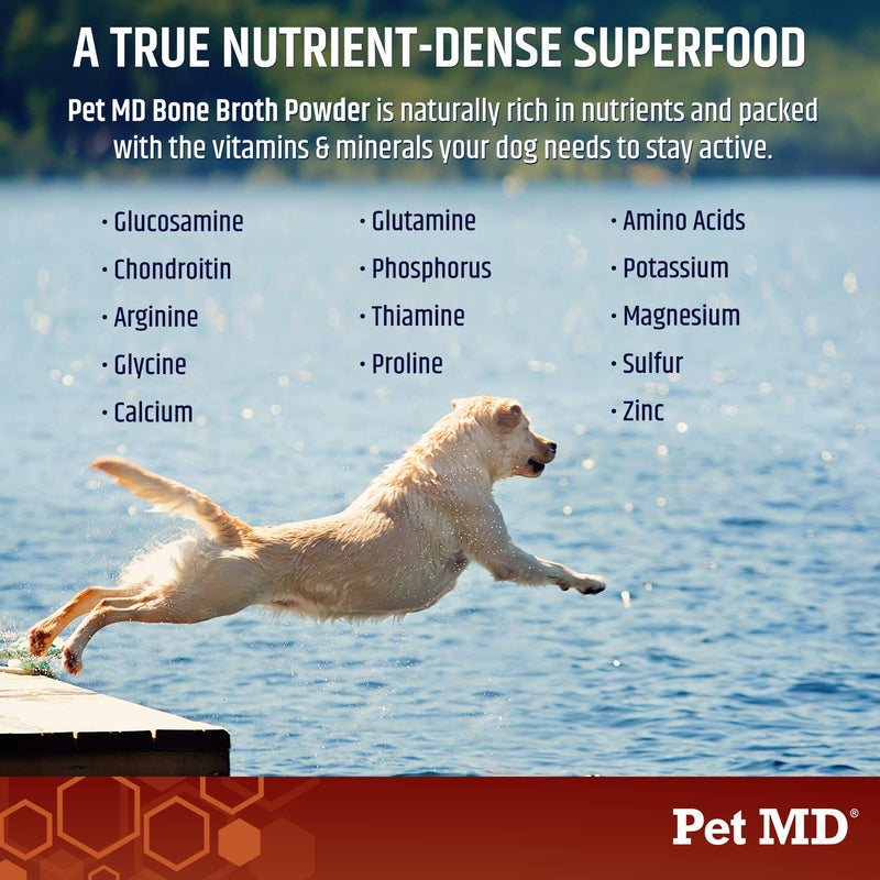 Pet MD Bone Broth for Dogs - Dog Food Toppers with Vitamins, Amino Acids, Natural Joint and Digestion Support - Made from Grade A Free Range Elk Bone Powder - 4 oz - PawsPlanet Australia