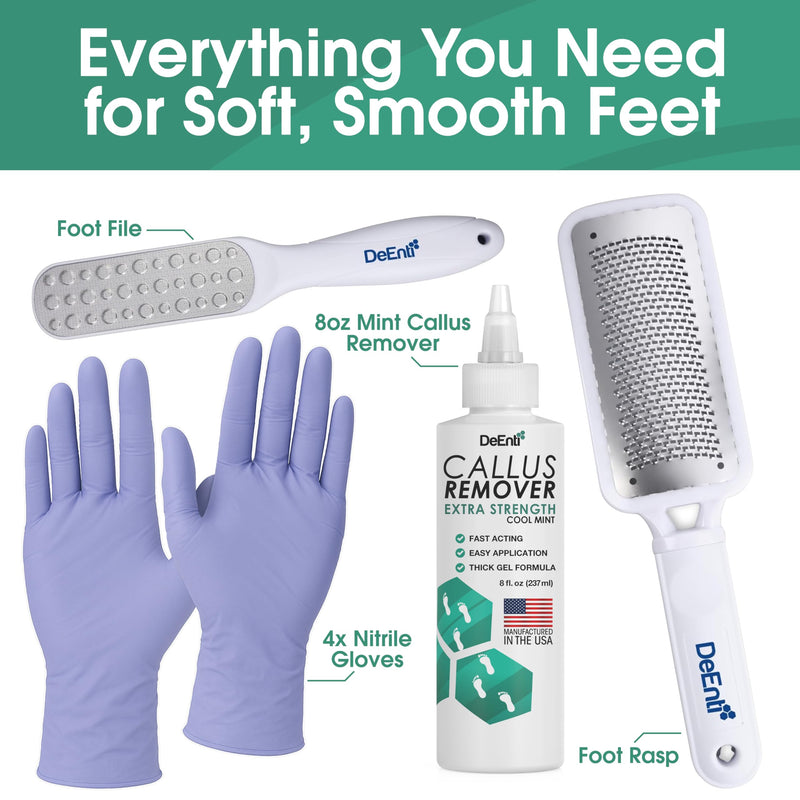 DeEnti Callus Maintenance Pack, Bundle Includes Mint Scented Callus Remover, Metal Foot Rasp, Foot File, and 4 Pairs of Gloves, Salon Grade Foot Care, Home Manicure and Pedicure Kit Cool Mint 8 Ounce Kit - BeesActive Australia