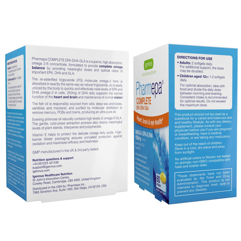 Igennus Pharmepa rTG Omega 3 EPA DHA 1000mg, 60 Softgels | IFOS-certified rTG wild fish oil with GLA from evening primrose oil; high potency, blister packs preserve freshness 60 Count (Pack of 1)
