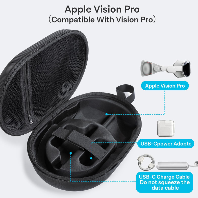CoBak Hard Carrying Case for Vision Pro - Compact design, Multiple Compartments for Apple VR Headset and Accessories, Travel with Protection, Black - BeesActive Australia