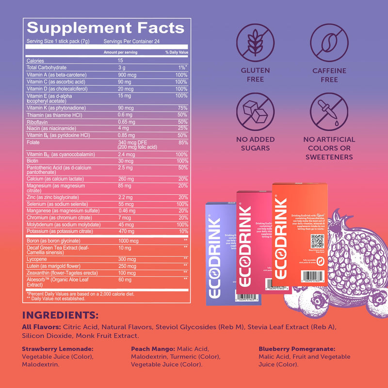 Lily of The Desert EcoDrink Nutrient Support Hydration Packets (3 Flavors) – Naturally Sweetened Multivitamin Electrolyte Mix with Aloe, 24 Stick Packs/Box, 0.25 Oz Ea