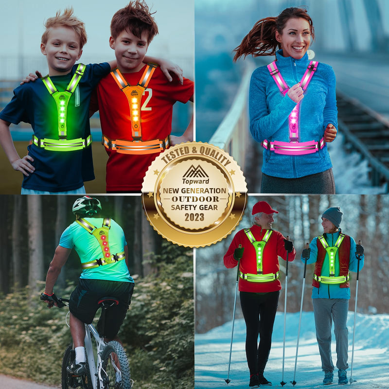 LED Reflective Vest Running Gear, USB-C Rechargeable, Light Up Lights for Night Dog Walking Cycling, Running Phone Holder Vest for Runners, High Visibility with Adjustable Waist/Shoulder green - BeesActive Australia