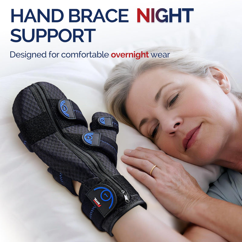 FEATOL Resting Hand Splint with Thumb Support for Men and Women, Adjustable Night Hand Brace Splint for Carpal Tunnel, Arthritis, Tendinitis, Stroke Recovery, Right Small/Medium Right Hand Black