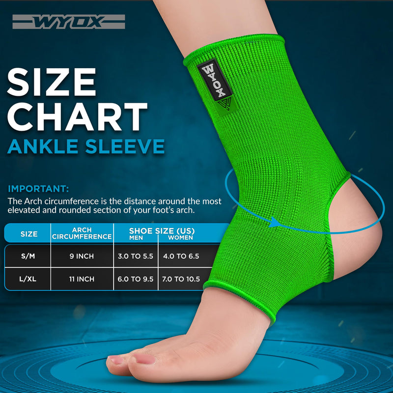 WYOX Ankle Compression Sleeve Support Brace for Men & Women, Running, Gym, Basketball, Cycling, Martial Arts, Kickboxing & Sports Stabilizer Compression Ankle Socks for Training & Recovery Green L / XL (Women 7.0 - 10.5/ Men 6.0 - 9.5) - BeesActive Australia