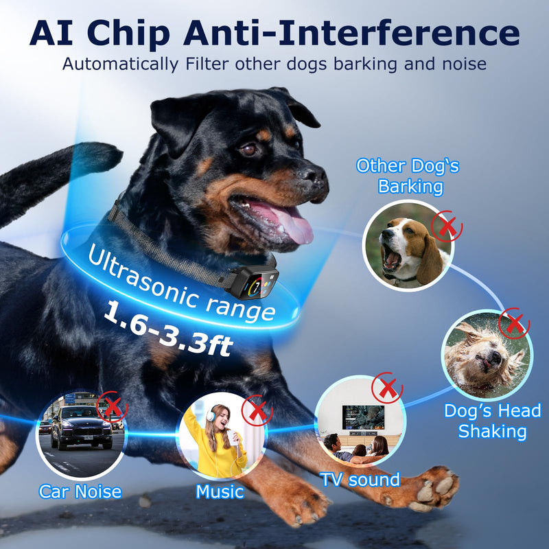 Bark Collar, Dog Bark Collar for Large Medium Small Dogs, Smart Bark Collar, Rechargeable Anti Barking Training Collar with Adjustable Ultrasonic Beep Vibration Shock and 7 Sensitivity (Black) Black - BeesActive Australia