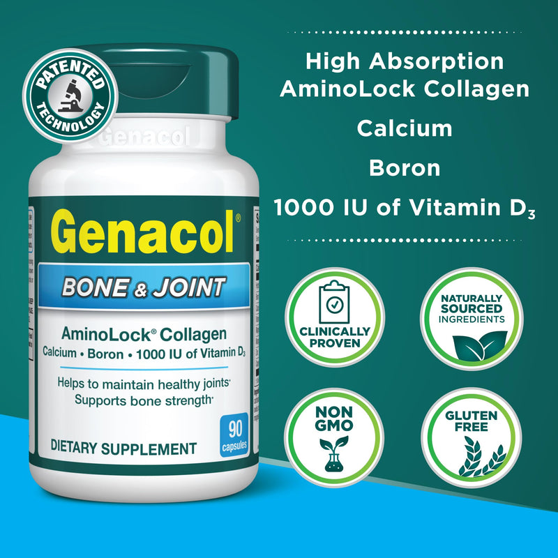 Genacol Bone & Joint – Calcium, Vitamin D3, Boron & Collagen | Essential Nutrients for Strong Bones, Natural Relief of Joint Discomfort (Knees, Hips, Shoulders, Fingers) 90 Count (Pack of 1)