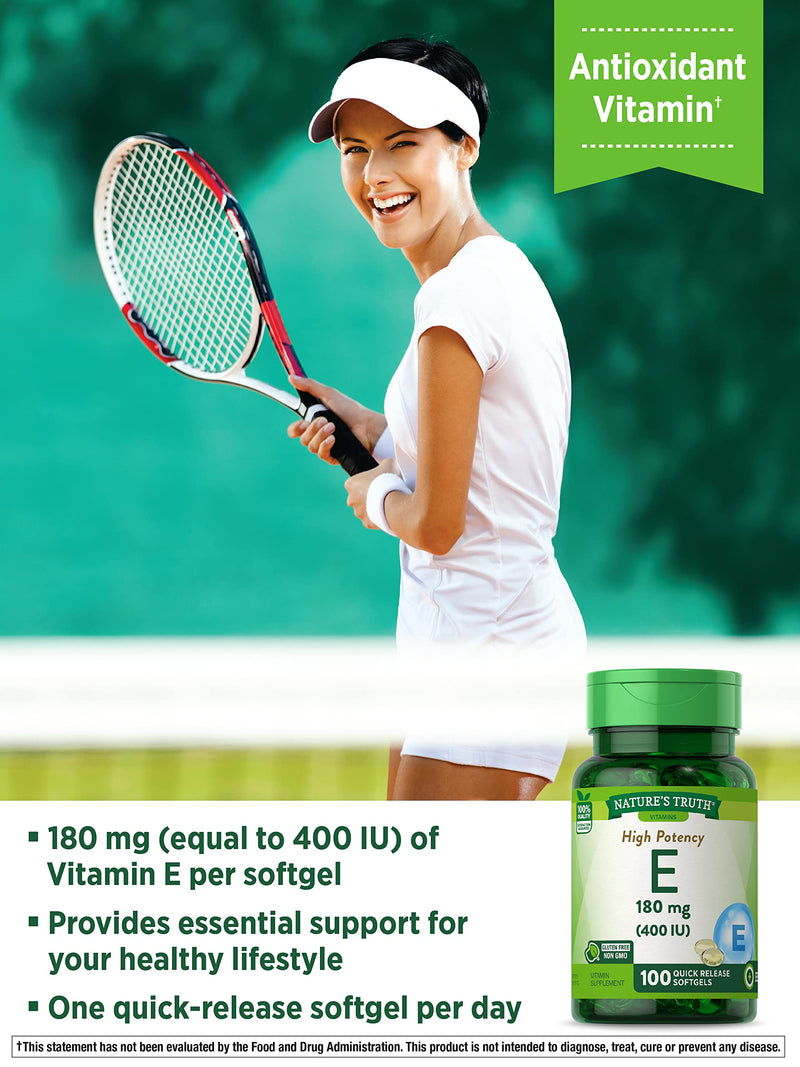 Nature's Truth Vitamin E Softgels | 400 IU | 100 Count | Non-GMO & Gluten Free Supplement - BeesActive Australia
