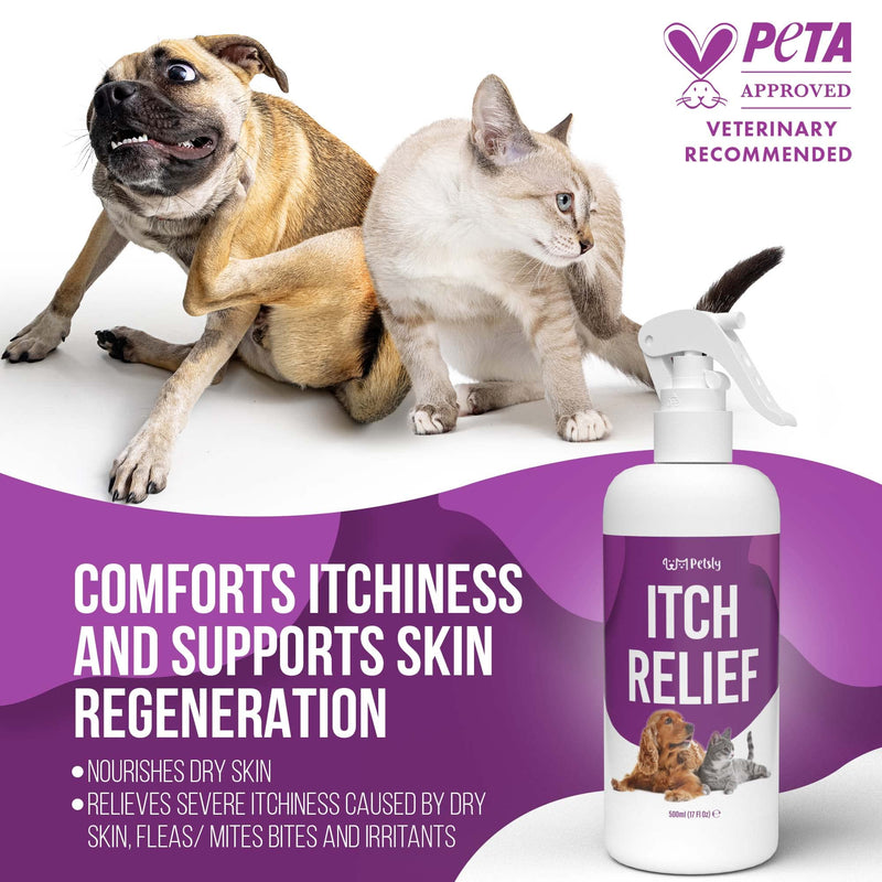 Petsly Medicated Itch Relief Spray for Dogs & Cats with Aloe Vera – 500ml – Antibacterial, Antifungal & Fast-Absorbing, Trusted No-Sting Formula for Skin, Paws & Ears – PETA Approved – Made in Germany