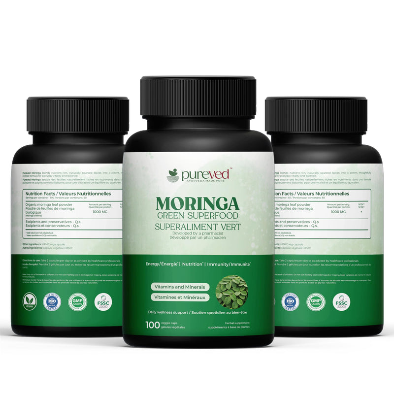 Moringa Capsules | 100 Count | Vegan Moringa Leaf | Herbal Supplement | Plant Based Superfood Capsules with Natural Vitamins & Minerals | Daily Nutrition & Energy Support for Men & Women
