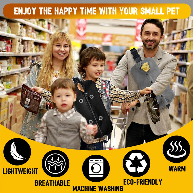 WATFOON Adjustable Lizard Leather Leash Harness and Bearded Dragon Carrier Sling, Reptile Small Pet Training Leashes and Beardie Snuggle Sling Bag for Outdoor Travel (L Black Sling) Leash + L Black Sling (Gift) - BeesActive Australia