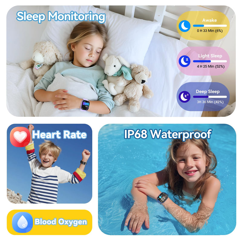 Fitness Tracker Watch for Kids, No APP/Phone Required Pedometer Watches Compatible with Apple Find My, Heart Rate, Sleep Monitor Calories Step Counter Waterproof Gifts for Boys Girls Ages 5-12 Black - BeesActive Australia