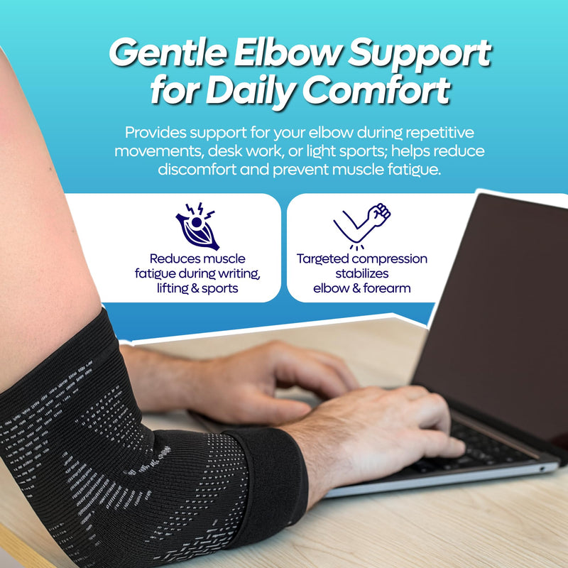 Caspe 2 Pack Elbow Compression Sleeve with Strap – Compression Sleeves for Women & Men, Arm Support, Elbow Brace for Tendonitis Relief, Support for Weightlifting & Workouts (Black) Large