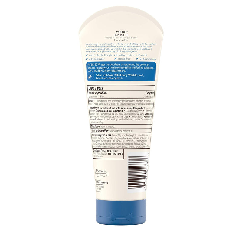 Aveeno Skin Relief Overnight Intense Moisture Cream with Triple Oat Complex & Natural Shea Butter, Therapeutic Dimethicone Skin Protectant for Dry Itchy Skin Relief, Fragrance- & Steroid-Free, 7.3 oz Fragrance free 7.3 Ounce (Pack of 1)