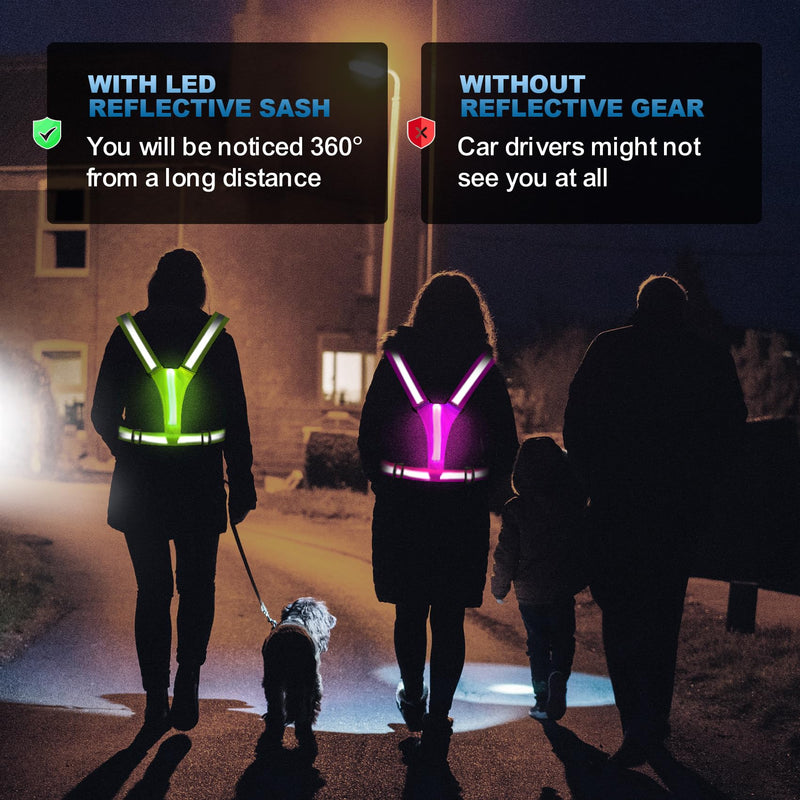 LED Reflective Running Vest Gear, Rechargeable 5 Lights Colors Adjustable Waist/Shoulder for Running Cycling Walking Pink - 2 Pack - BeesActive Australia