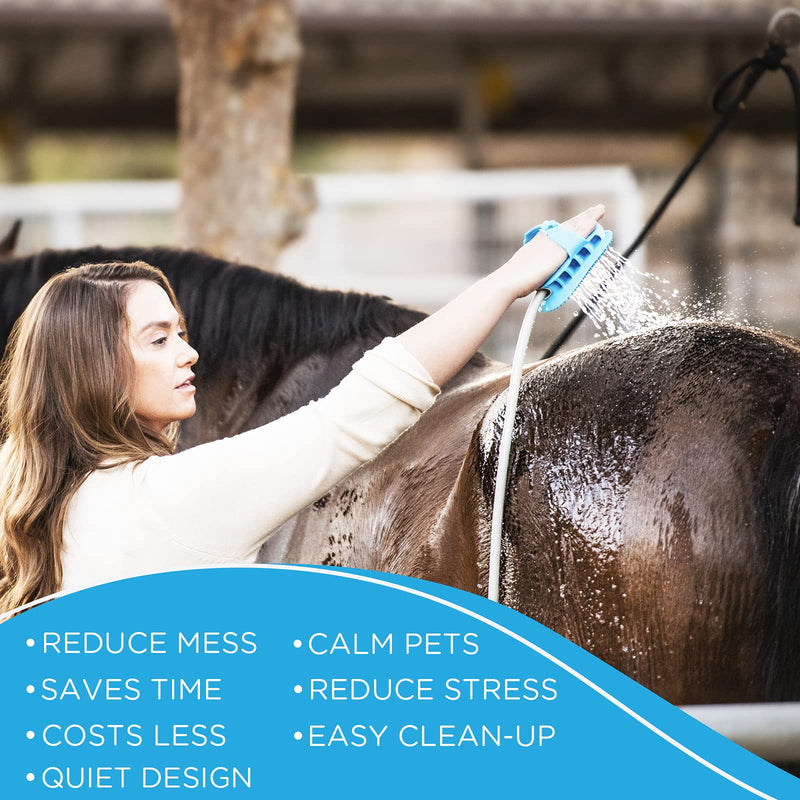 Aquapaw 5-in-1 Horse Bathing Tool & Curry Comb for Washing, Spraying, Scrubbing, Massaging & Grooming | Includes 3 Foot Garden Hose & Adapter | 1 Size Fits All - Great for Horses, Livestock & Big Dogs - BeesActive Australia