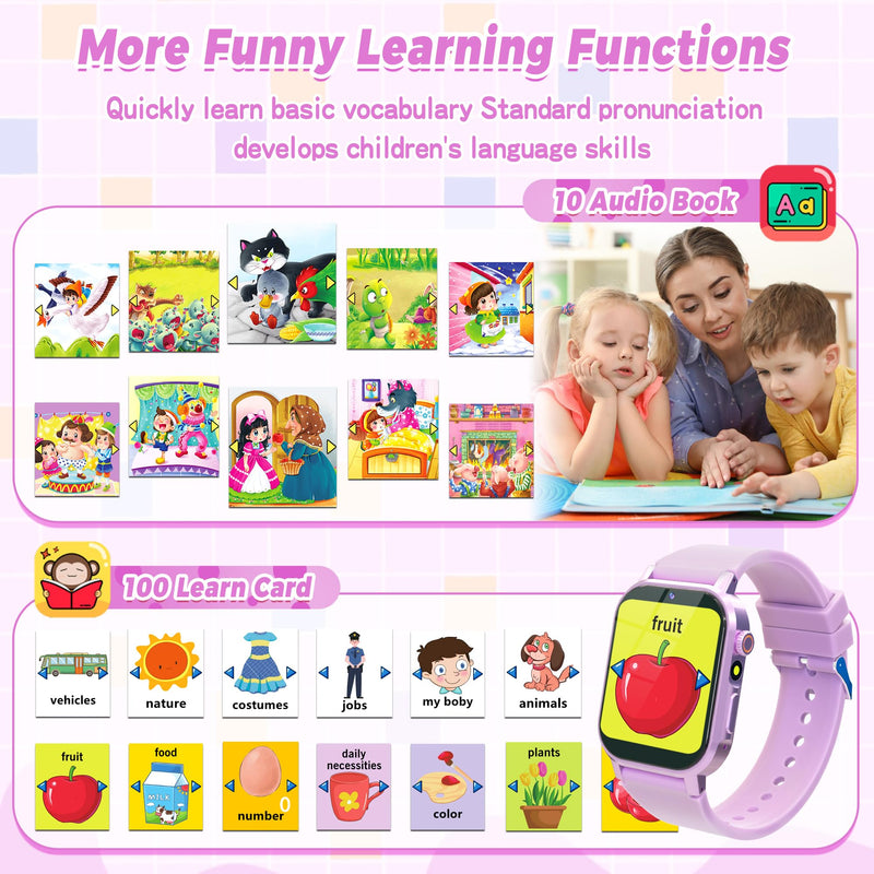 Kids Smart Watches Girls Age 3-12, Smart Watch for Kids with 32 Games HD Touch Screen Camera Video Alarm Music Audiobooks Pedometer Flashlight 12/24 hr Toys Birthday Gifts for Girls Ages 5 6 7 8 9 10 Purple - BeesActive Australia