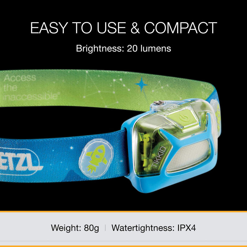 PETZL TIKKID Kids' Headlamp - Compact 20 Lumen Headlamp for Children 3 Years and Older - Blue