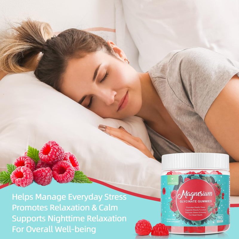 90 Ct Magnesium Glycinate Gummies for Adults Sugar Free | Magnesium Supplement with Glycinate & Malate, L-Theanine, Ashwagandha, Zinc, Vitamin B6 & D3, Supports Relaxation & Sleep Raspberry 90 Count (Pack of 1)