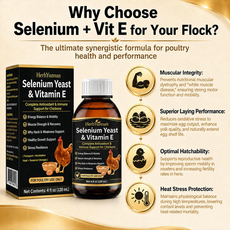 E+S Poultry Vitality Formula, Selenium& Vitamin E for Chickens & Poultry | Natural Selenium Yeast Liquid for Mobility Support, Nutritional Supplement for Heat Stress Resilience & Muscle Strength