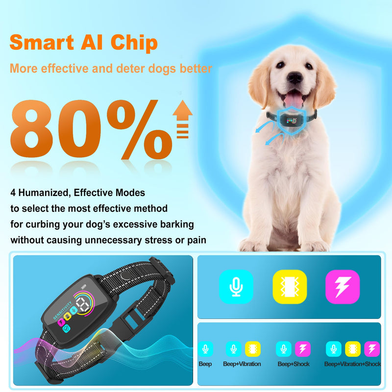 Dog Bark Collar for Large Medium Dogs, Rechargeable Smart Collar, IPX7 Waterproof Anti Bark Collar, Anti Barking Training Collar with 8 Adjustable Sensitivity Beep Vibration Shock - BeesActive Australia