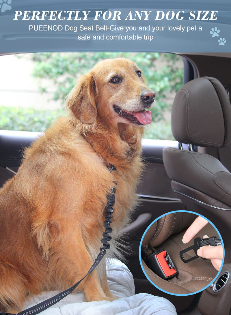 2 Pack Dog Seat Belt Adjustable Dog Car Seatbelts for Vehicle Nylon Pet Safety Seat Belt with Elastic Bungee Buffer Reflective & Durable Car Harness for Dogs Black + Black - BeesActive Australia