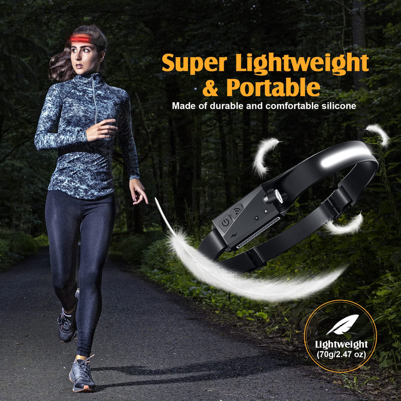 Rechargeable Headlamp 4PCS, 230° Wide Beam Head Lamp with Red Light Option, 6Mode Headlamps for Adults, Motion Sensor LED Headlamp with storage case, Headlamp Flashlight for Camping Essentials Gear