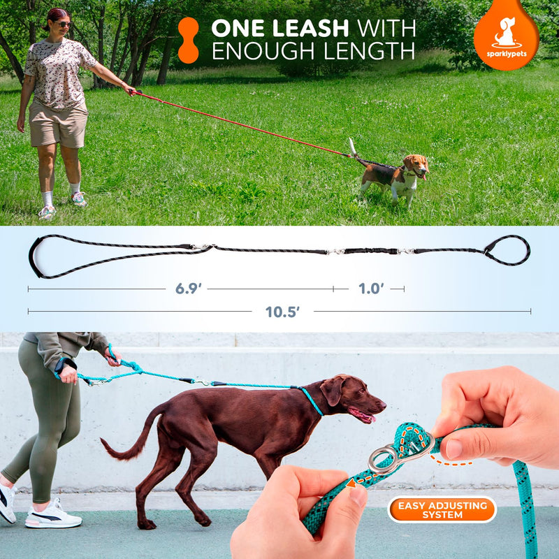 SparklyPets - Bungee Rope Handsfree Leash for 1 Dog - Demovable Slip Lead - Waist or Hip Belt Leash for Dog Walking, Running, Carnicross - Medium & Large Breeds Teal Crossbody & Waist Bungee Leash -10.5 Ft - BeesActive Australia