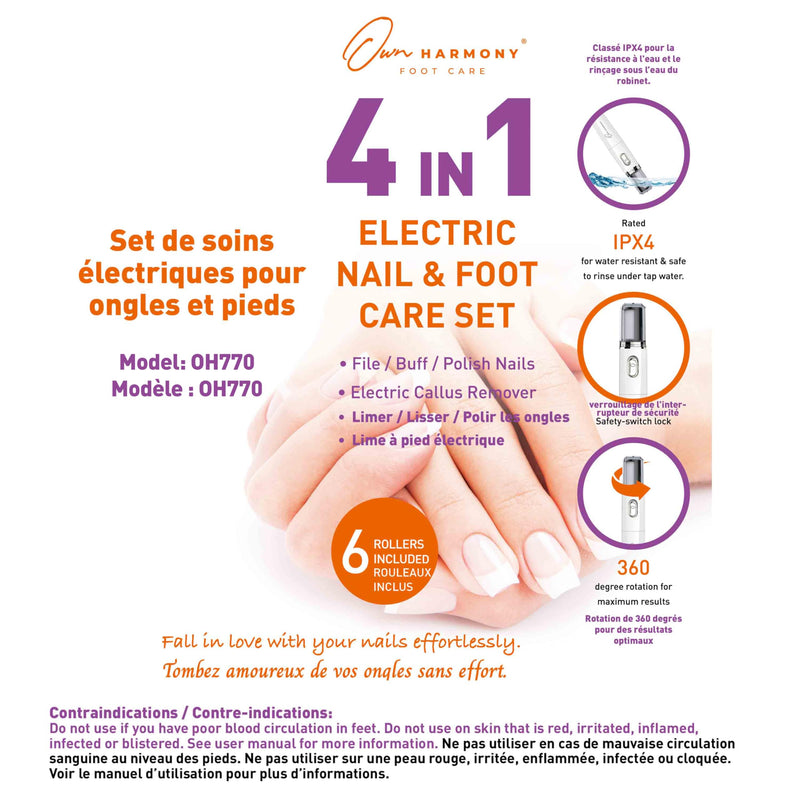Own Harmony Electric Nail Buffer and Shine Kit for Natural Nails: Manicure Pedicure Tools with Callus Remover Foot Care, Best Electronic Mani Pedi Polisher Set to Buff, Polish, File Thick Toenails Ivory - BeesActive Australia