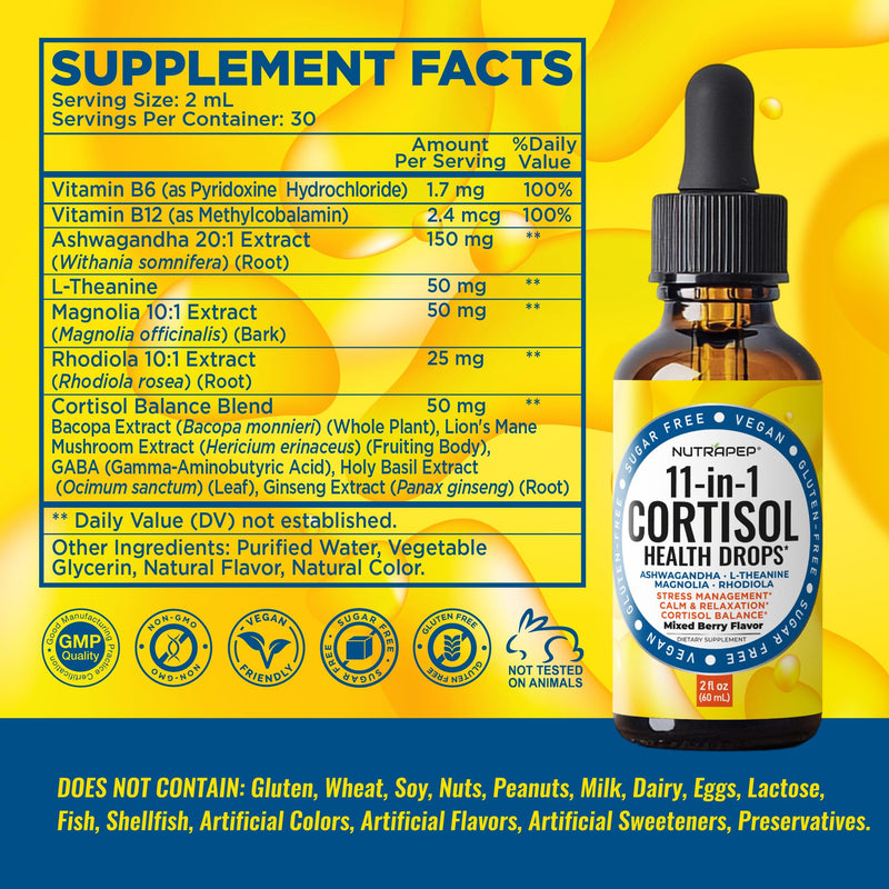 Cortisol Detox Liquid Drops for Women Men - Cortisol Reducer Supplement | Support Wellness Cleanse Balance Stress Mood Sleep Focus -Lower Cortisol Levels with Ashwagandha L-Theanine Magnolia Rhodiola 2 Fl Oz (Pack of 1)