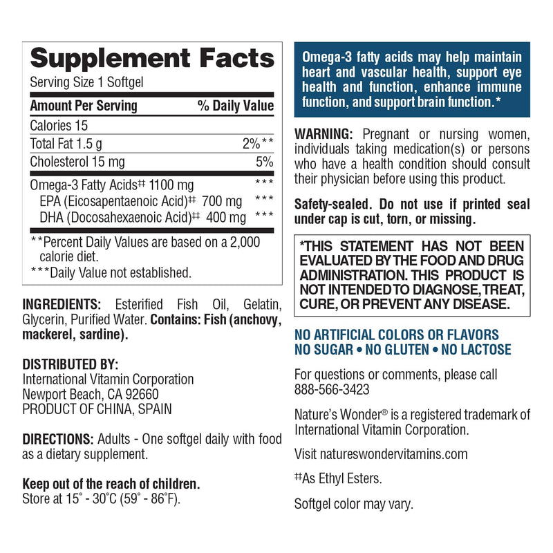 Nature's Wonder Fish Oil 1100mg Omega-3 Fatty Acids EPA & DHA,120 Softgels | Whole Body Support Joint, Heart, Immune, Eye & Brain Health for Women & Men, Rigorously Tested, Gluten-Free, 120 Day Supply 120 Count (Pack of 1)