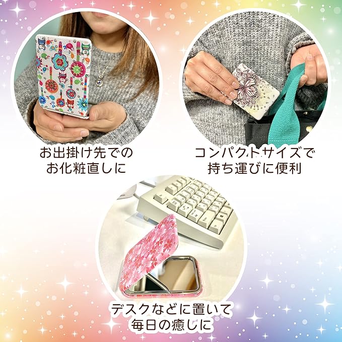 [Cherry Blossom Romant] Compact Mirror, Hand Mirror, Portable, Folding Mirror, Double Magnification, Cute, Cherry Blossom Pattern (Cherry Blossom Design A) -  Australia