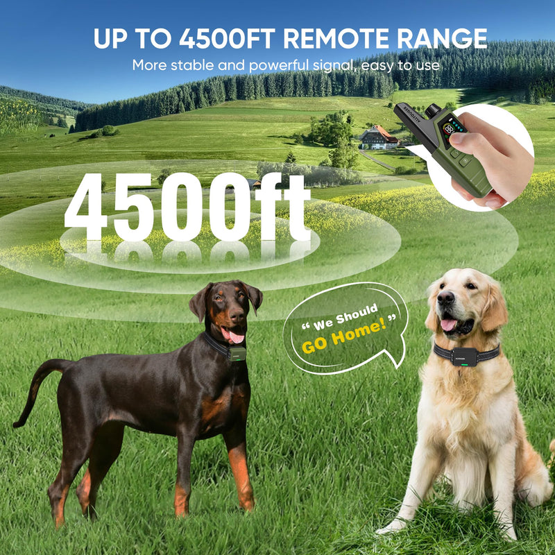 Dog Shock Collar 2 Dogs (5-120Lbs) - 4500FT Dog Training Collar with 3 Training Modes, Security Lock,Reflective Nylon Colar，IP67 Waterproof＆Rechargeable Remote e-Collar for All Breeds, Sizes Green - BeesActive Australia